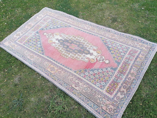 4.5 x 7.10 Oushak knotted vintage rug, vintage wool rug  handmade area rug