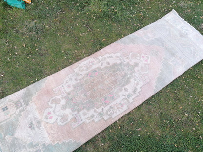 vintage runner rug, oushak wool runner 2.5 x 9.7 hallway handmade runner, turkish runner rug,