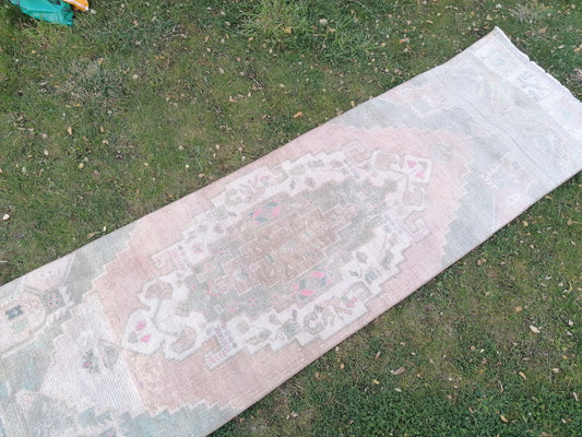 vintage runner rug, oushak wool runner 2.5 x 9.7 hallway handmade runner, turkish runner rug,