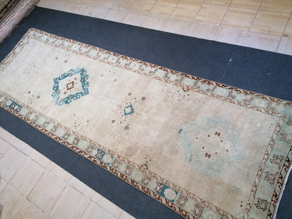 4.3 x 13.3 vintage runner rug,Handmade runner rug, Oushak rug runner