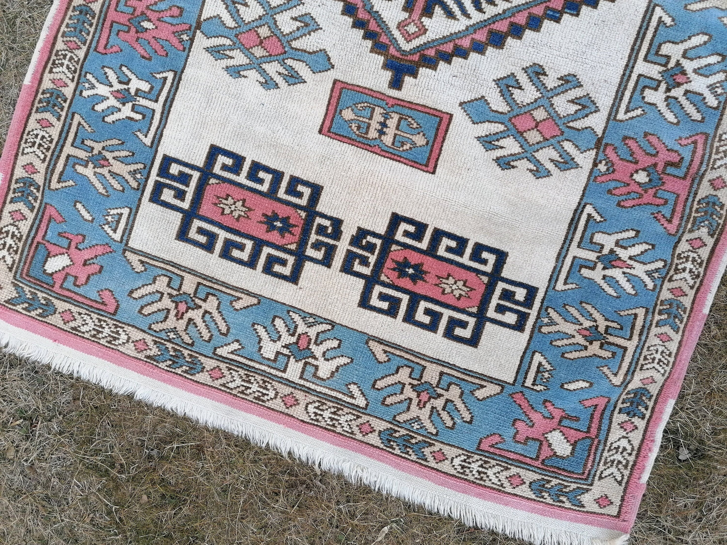 Turkish blue wool rug 4 x 6 vintage rug, handmade oushak rug