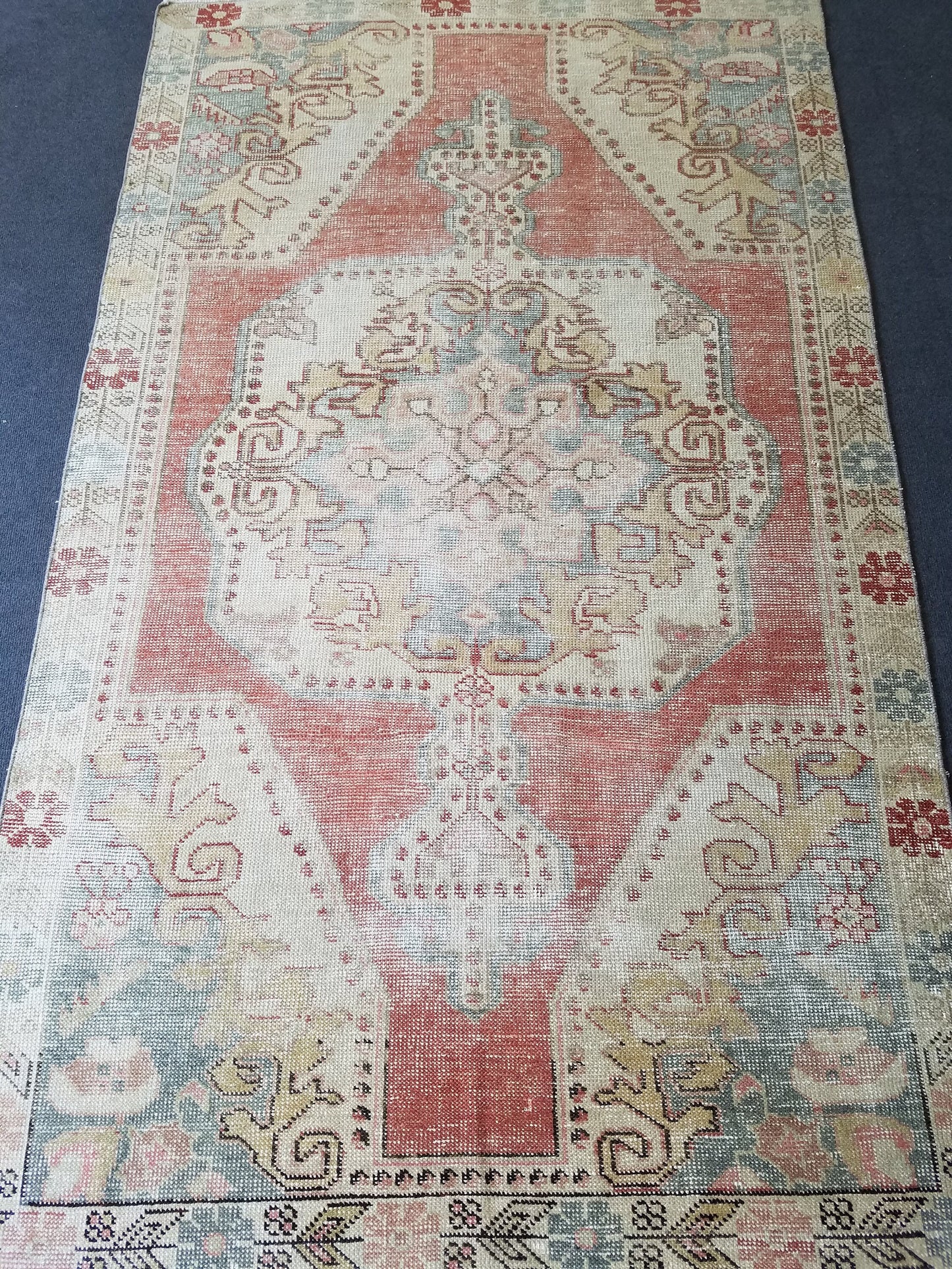 4.4 x 7.3 Distressed vintage wool rug, turkish handmade rug  oushak rug,