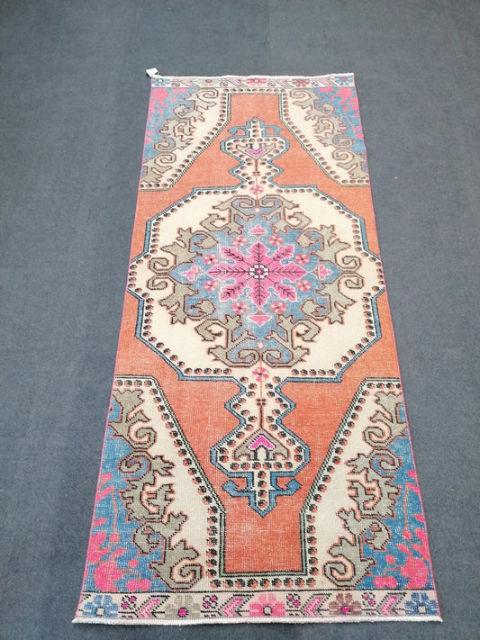 3x7 feet vintage runner rug, handmade kitchen medium runner rug, oushak entryway runner, destroyed color runner, bathroom area runner rugs