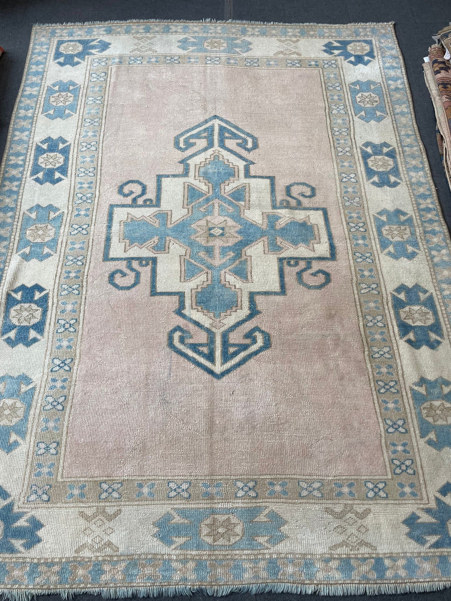 5.9 x 7.9 Vintage turkish rug, oushak rug, handmade wool rug