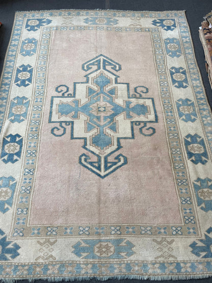 5.9 x 7.9 Vintage turkish rug, oushak rug, handmade wool rug