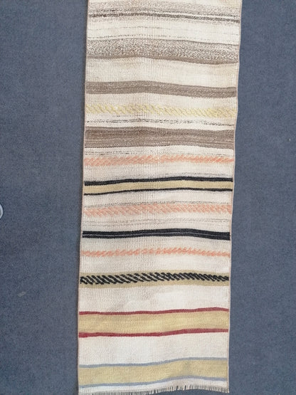 Vintage rug , flat woven kilim rug with embroidery rug, oriental carpet, vintage kilim rug wool carpet rug, flat pile rug 1.9 x 7 feet