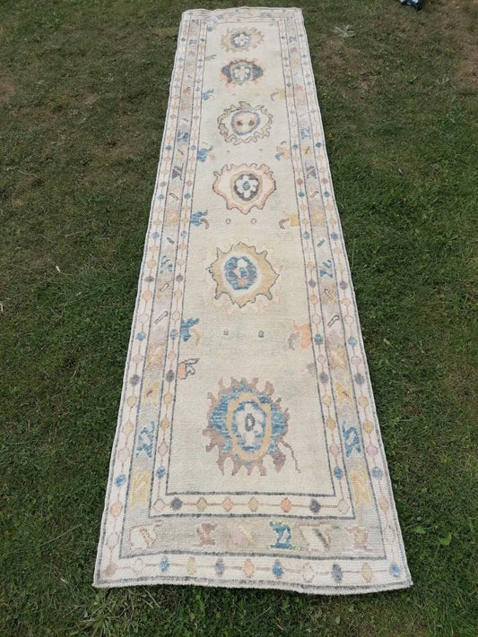 3x13 feet wool oushak runner rug, new turkish handmade runner rug, hallway runner, kitchen faded runner, vintage corridor long runner rugs