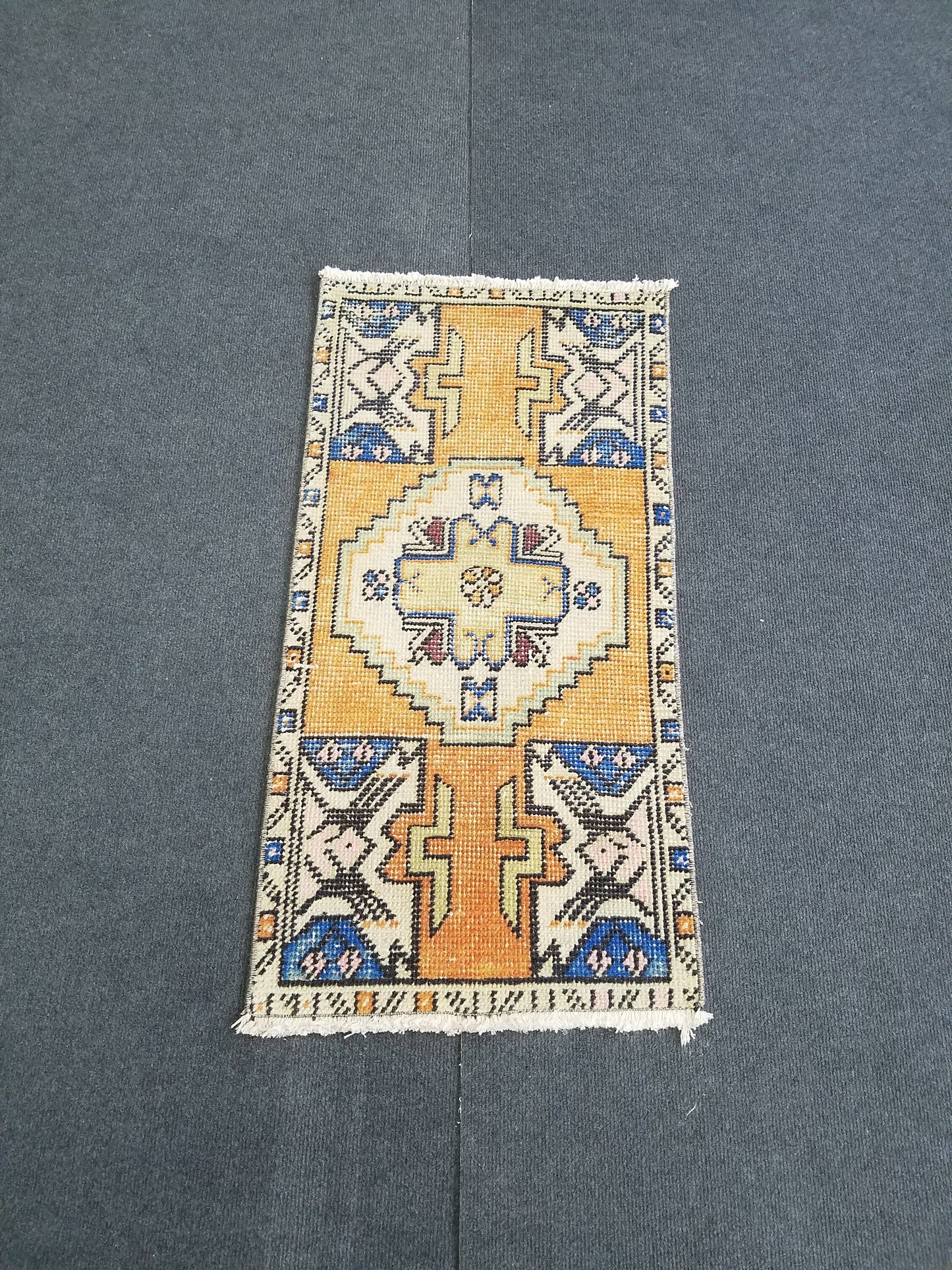 1.5 x 2.9 turkish small area rug, vintage mini kitchen rug, oushak bath mat rug, handmade