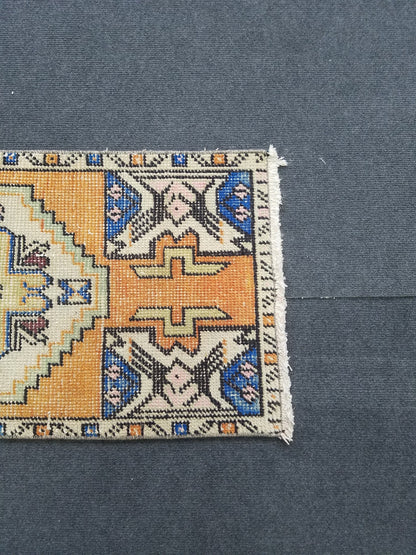 1.5 x 2.9 turkish small area rug, vintage mini kitchen rug, oushak bath mat rug, handmade