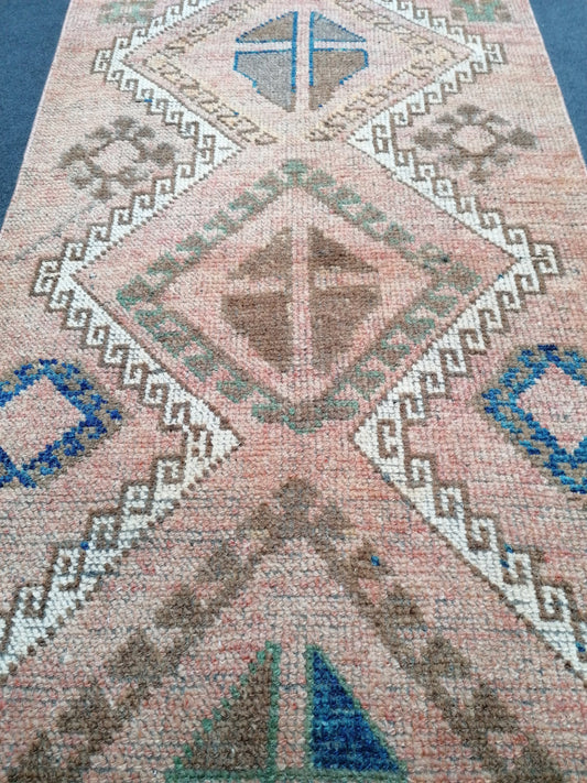 3x11 feet oushak turkish runner rug, kitchen handmade long runner,  vintagerunner rug, kitchen floor runner, long size wool bathroom runner