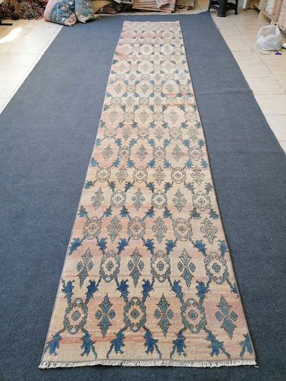 2.5 x 13 feet turkish runner rug, long vintage oushak runner rug,
