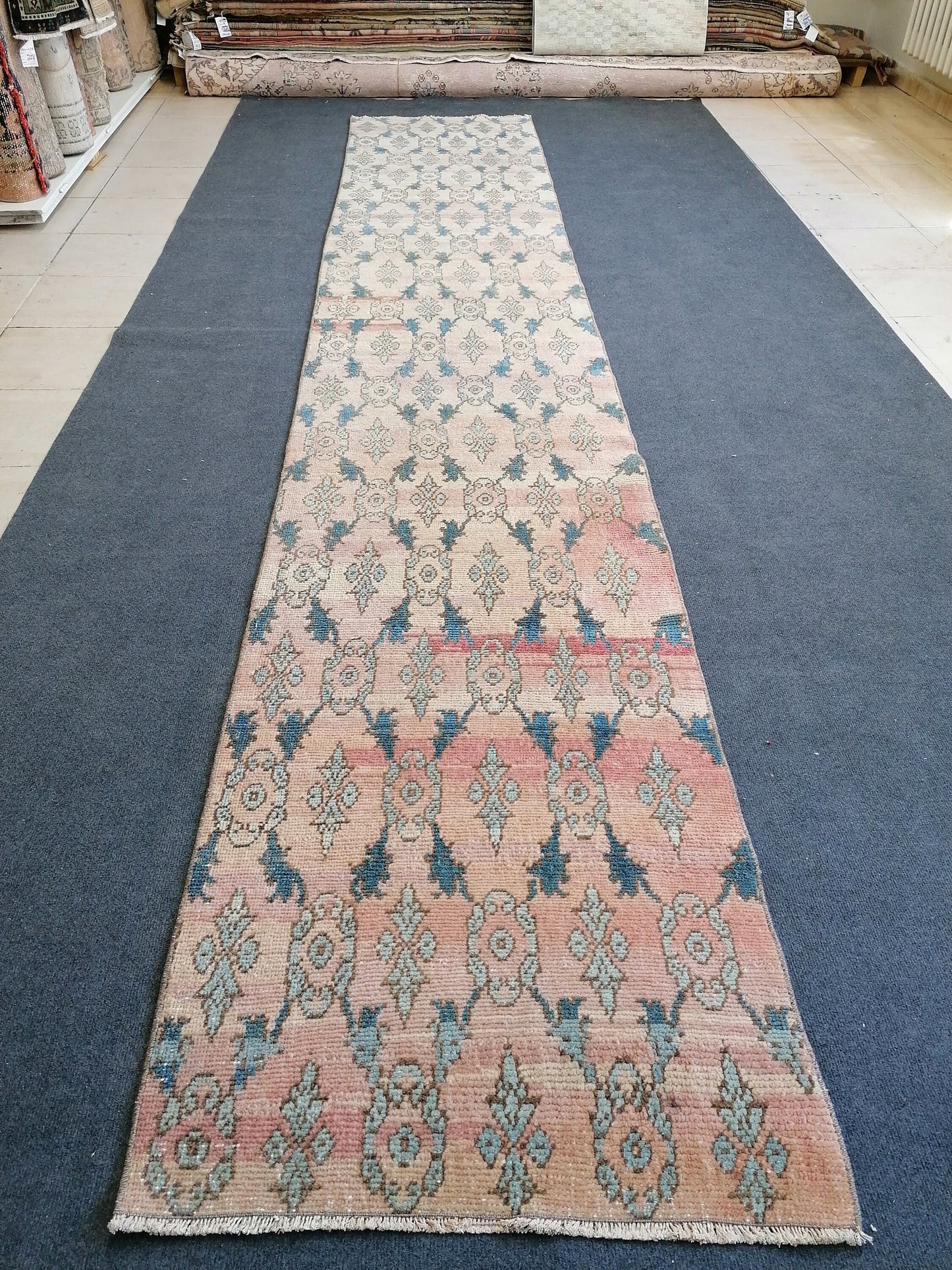 2.5 x 13 feet turkish runner rug, long vintage oushak runner rug,