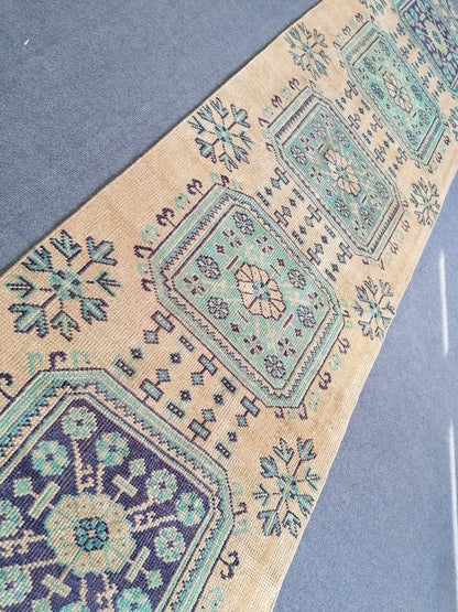 Vintage wool runner 2.7 x 10.6 oushak vintage runner kitchen runner rug,