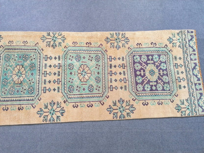 Vintage wool runner 2.7 x 10.6 oushak vintage runner kitchen runner rug,