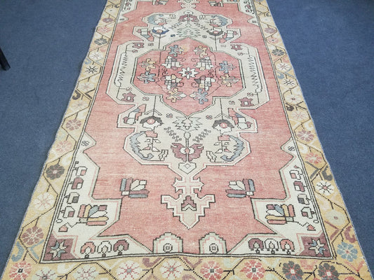 4.2 x 7.6 Turkish rug, vintage rug, oushak rug, decorative turkish rug,