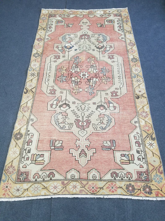4.2 x 7.6 Turkish rug, vintage rug, oushak rug, decorative turkish rug,