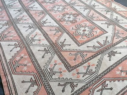 Vintage handmade wool rug 5.5 x 7.4 turkish rug, Oushak rug