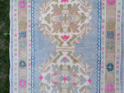 2.10 x 8.10 blue turkish oushak runner, hallway handmade runner