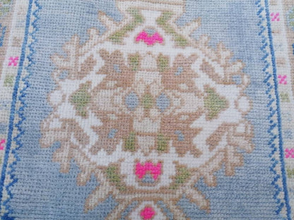 2.10 x 8.10 blue turkish oushak runner, hallway handmade runner
