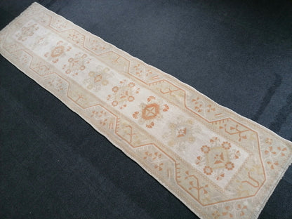 Muted hallway runner rug, 2.5 x 10.2 turkish wool runner vintage handmade runner rug,