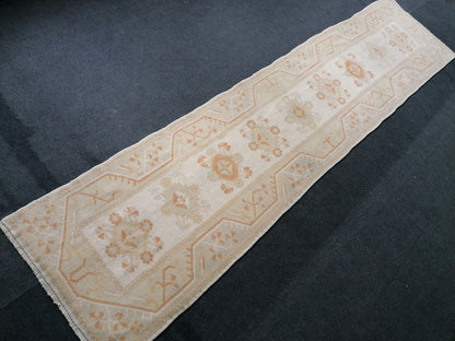 Muted hallway runner rug, 2.5 x 10.2 turkish wool runner vintage handmade runner rug,