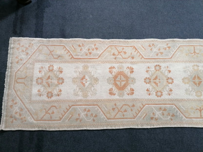 Muted hallway runner rug, 2.5 x 10.2 turkish wool runner vintage handmade runner rug,