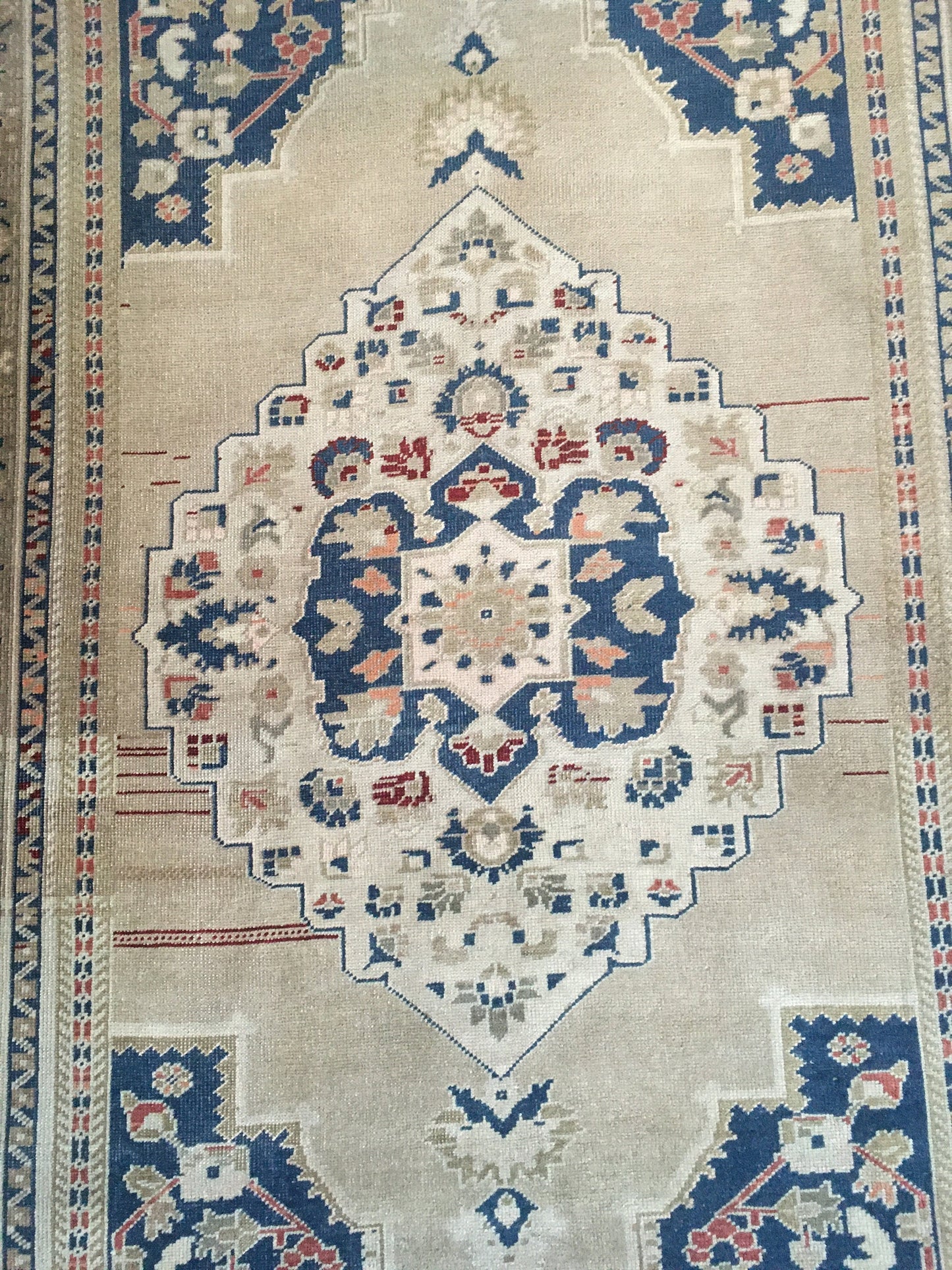 4x8 feet handmade muted oversize wide runner rug, vintage turkish living room rug, oversize kitchen area rug, wool blue persian big size rug