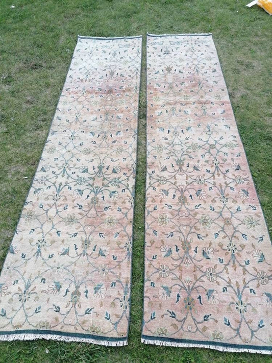 2.4 x 9.5 Wool oushak runner, turkish handmade runner, vintage runner rug  hallway runner rug kitchen runner