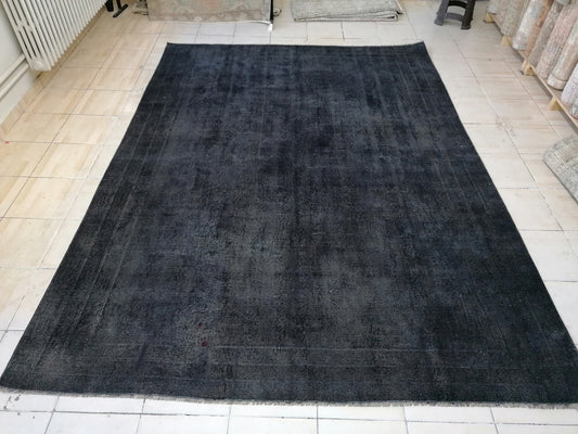 7.5 x 10.2 black wool rug, turkish rug, large turkish rug, wool rug Handmade rug