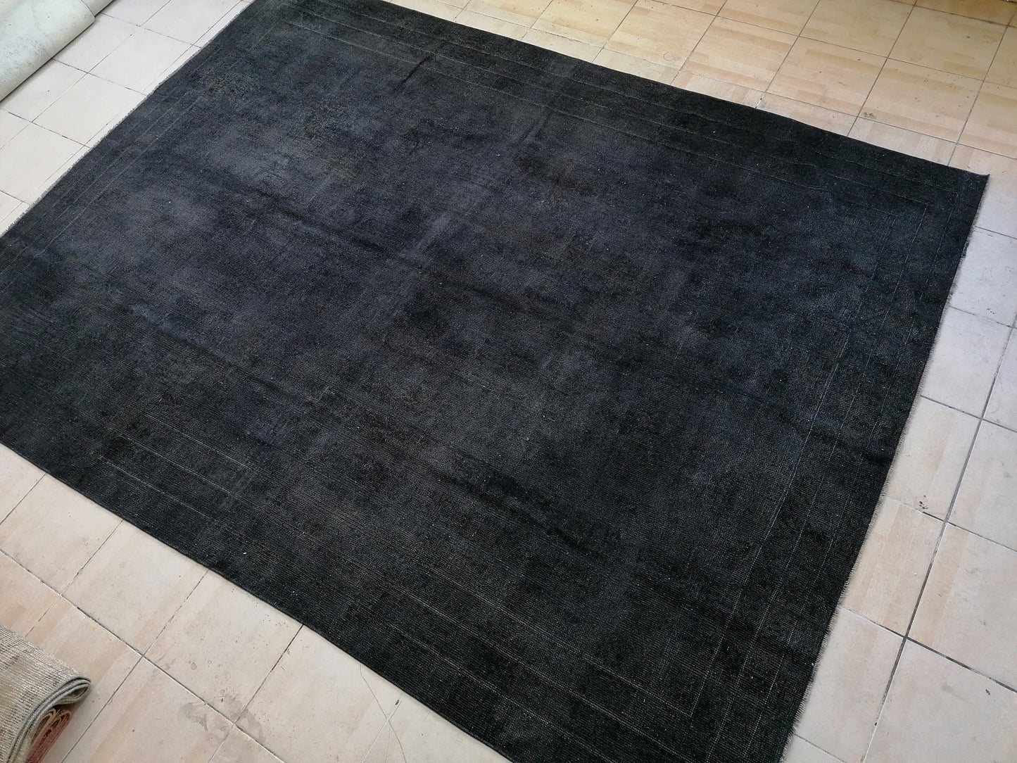 7.5 x 10.2 black wool rug, turkish rug, large turkish rug, wool rug Handmade rug