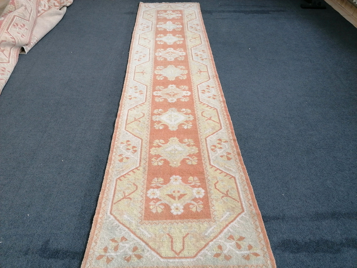 2.6 x 10.2 Oushak Runner rug, turkish runner rug, vintage runner rug, hallway runner rug, kitchen runner rug,
