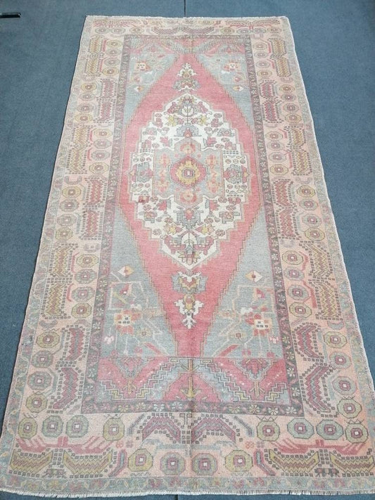 4.7 x 9 Pastel vintage wool rug oushak hand made rug, Hand-knotted rug