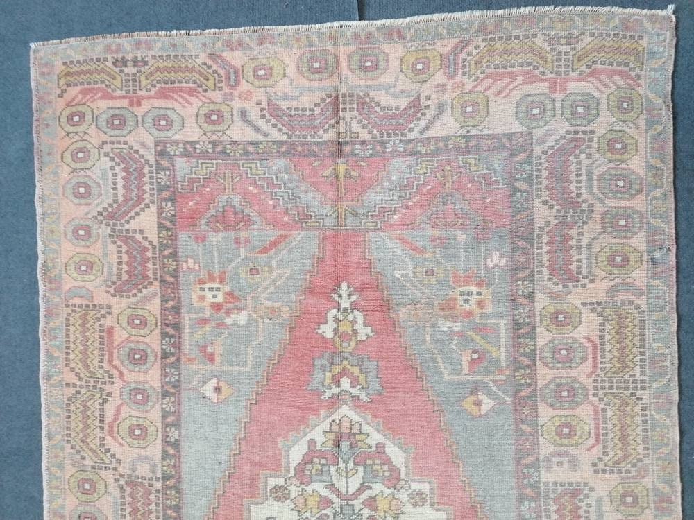 4.7 x 9 Pastel vintage wool rug oushak hand made rug, Hand-knotted rug