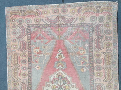 4.7 x 9 Pastel vintage wool rug oushak hand made rug, Hand-knotted rug