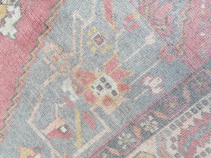 4.7 x 9 Pastel vintage wool rug oushak hand made rug, Hand-knotted rug