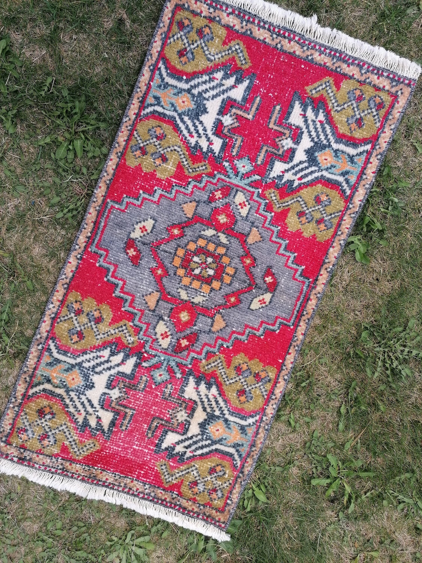 Turkish rug vintage rug, small handmade rug, wool rug 3x1'7 feet