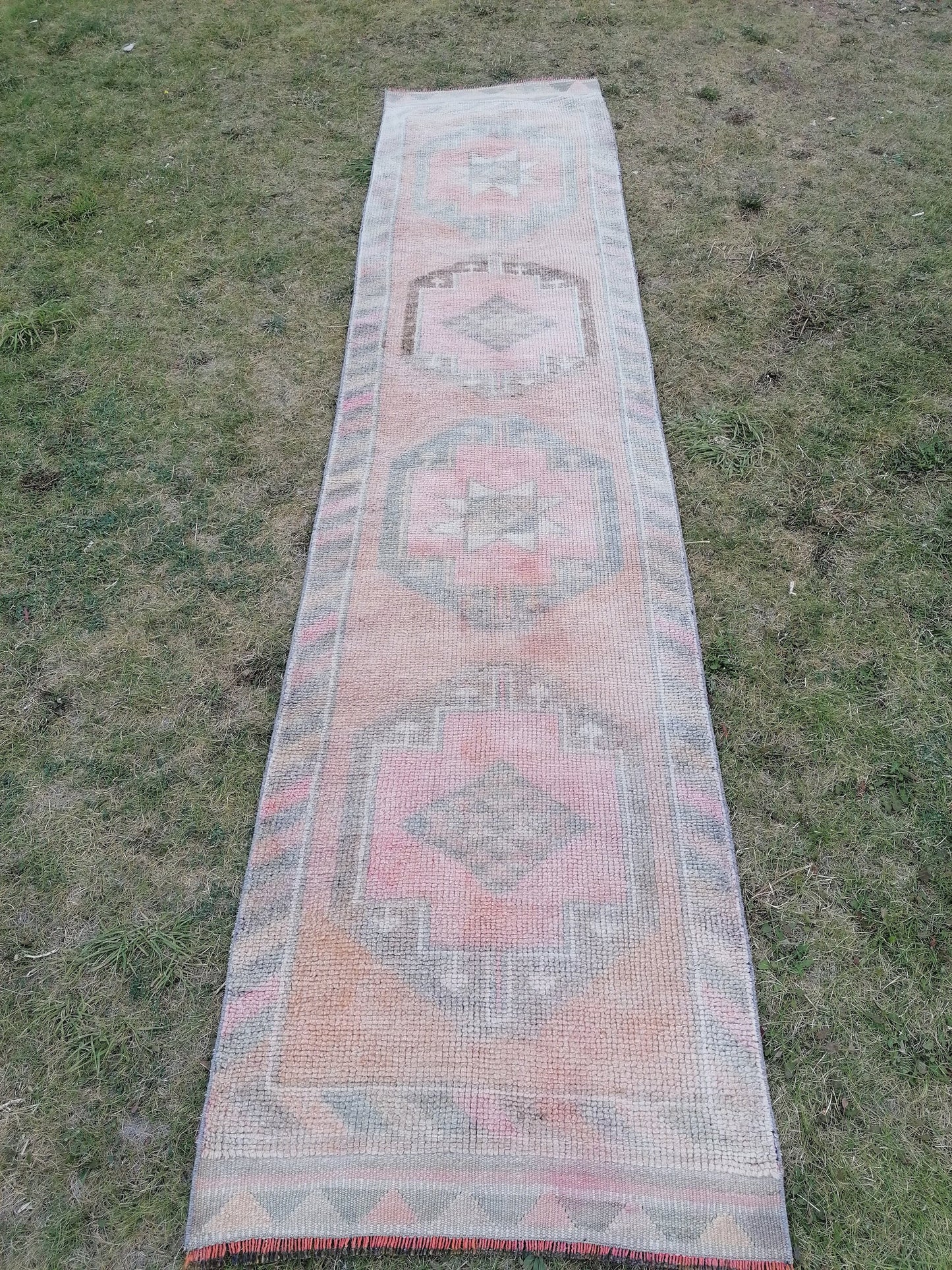 2.10 x 12.3 Turkish runner rug,vintage rug,vintage oushak rug  wool runner, hand made