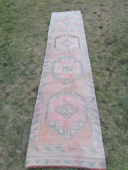 2.10 x 12.3 Turkish runner rug,vintage rug,vintage oushak rug  wool runner, hand made