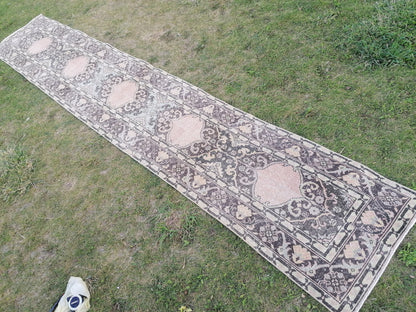 Turkish runner rug 2.3 x 13.3 vintage wool runner, pack work oushak runner rug, handmade rug