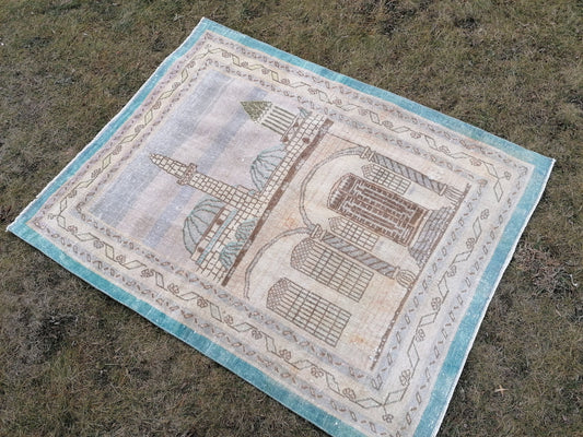 4 x 5.3 Turkish rug vintage rug, oushak rug, handmade rug,wool rug