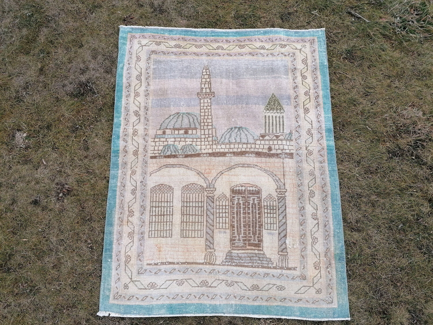 4 x 5.3 Turkish rug vintage rug, oushak rug, handmade rug,wool rug