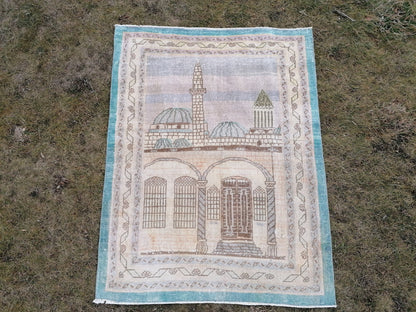 4 x 5.3 Turkish rug vintage rug, oushak rug, handmade rug,wool rug