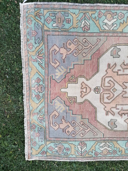 4.3 x 8.2 Vintage oushak hand made wool rug kitchen rug, bohemian rug, area rug