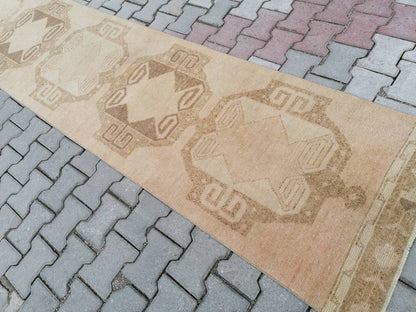 2.7 x 21.4 extra long handmade wool runner, neutral oushak runner rug,