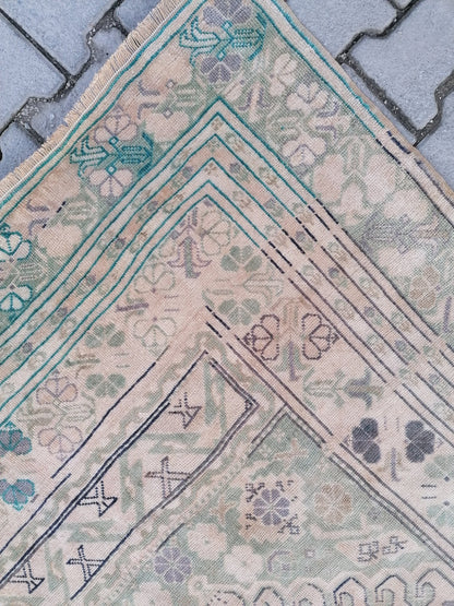 Oushak vintage rug 5 x 8.8 turkish living room rug, wool handmade rug
