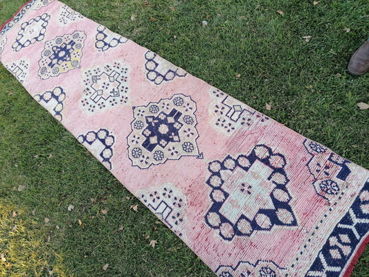 2.7 x 11 oushak turkish runner rug, vintage turkish runner rug, oushak vintage runner ,