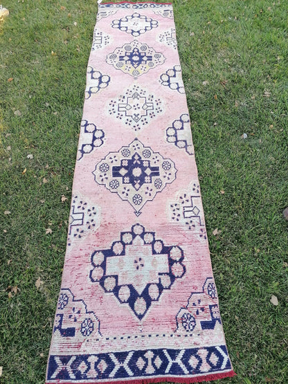2.7 x 11 oushak turkish runner rug, vintage turkish runner rug, oushak vintage runner ,