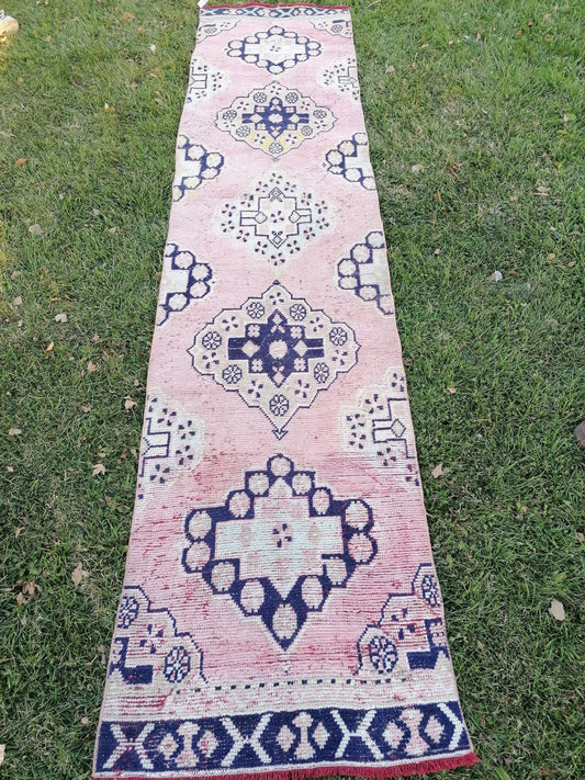 2.7 x 11 oushak turkish runner rug, vintage turkish runner rug, oushak vintage runner ,