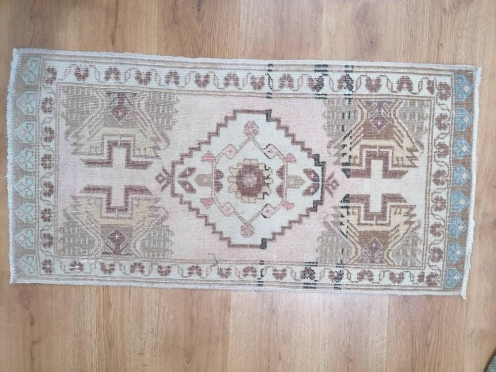 1.10 x 3.7 Vintage handmade rug oushak rug, anatolian rug,bohemian rug