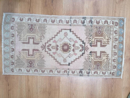 1.10 x 3.7 Vintage handmade rug oushak rug, anatolian rug,bohemian rug